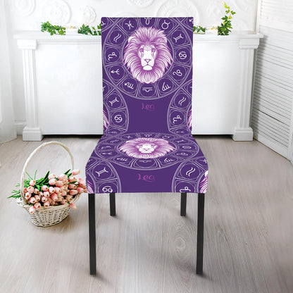 Purple Leo Zodiac Pattern Print Dining Chair Slipcover