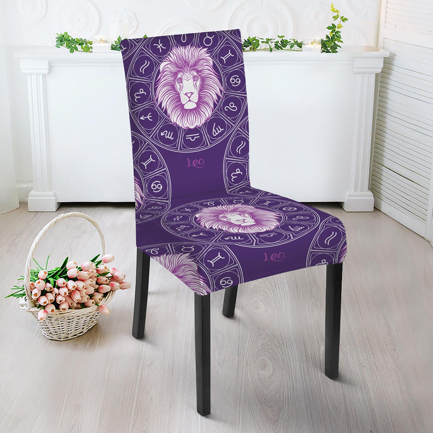 Purple Leo Zodiac Pattern Print Dining Chair Slipcover
