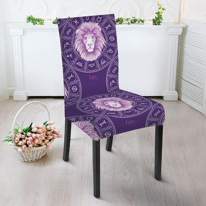 Purple Leo Zodiac Pattern Print Dining Chair Slipcover