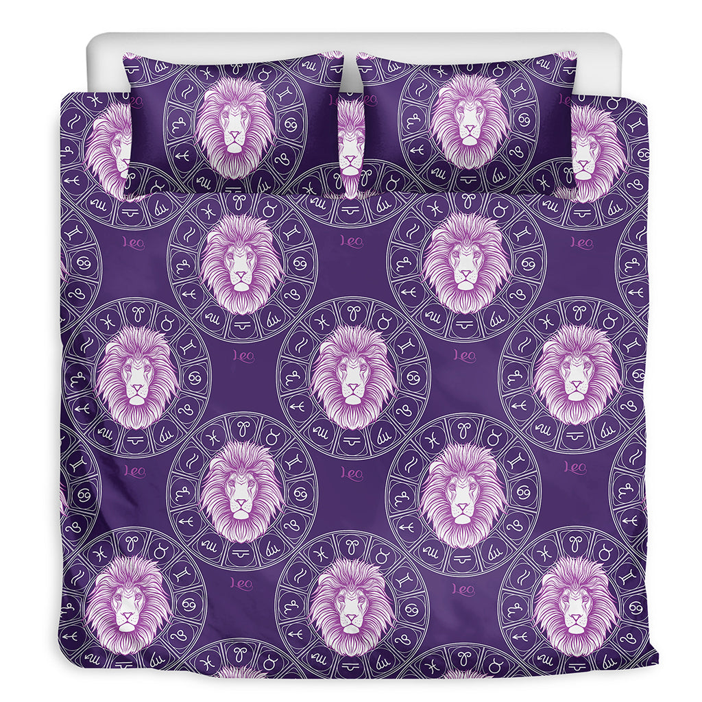 Purple Leo Zodiac Pattern Print Duvet Cover Bedding Set