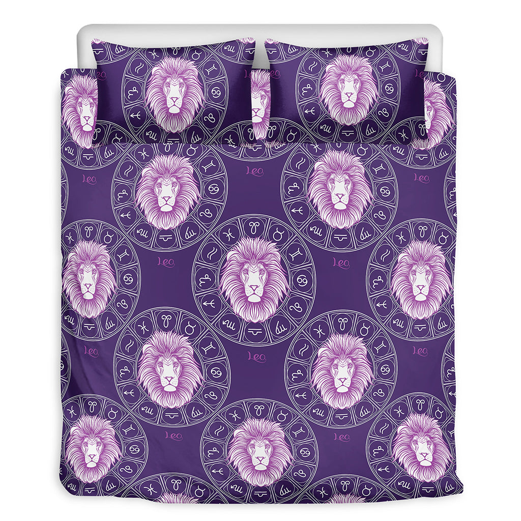 Purple Leo Zodiac Pattern Print Duvet Cover Bedding Set