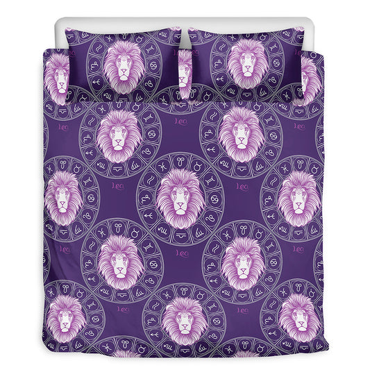 Purple Leo Zodiac Pattern Print Duvet Cover Bedding Set