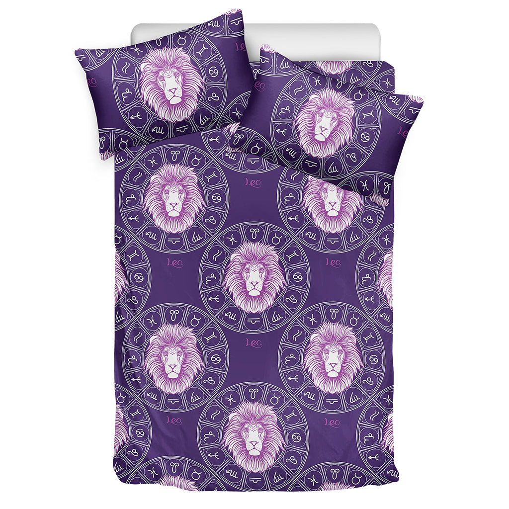 Purple Leo Zodiac Pattern Print Duvet Cover Bedding Set