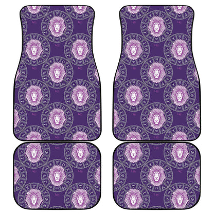 Purple Leo Zodiac Pattern Print Front and Back Car Floor Mats