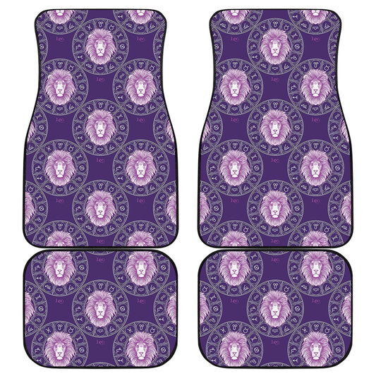 Purple Leo Zodiac Pattern Print Front and Back Car Floor Mats