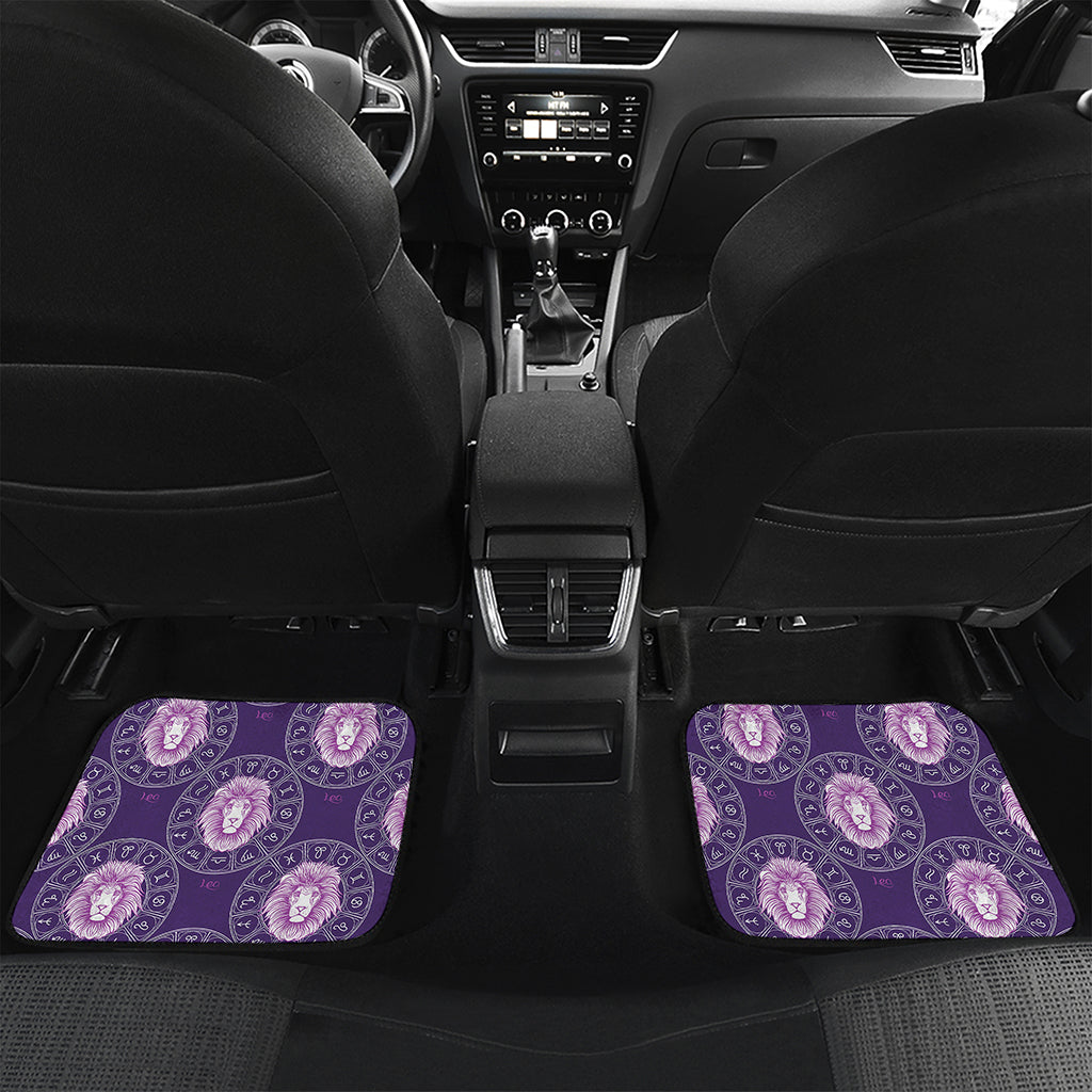 Purple Leo Zodiac Pattern Print Front and Back Car Floor Mats