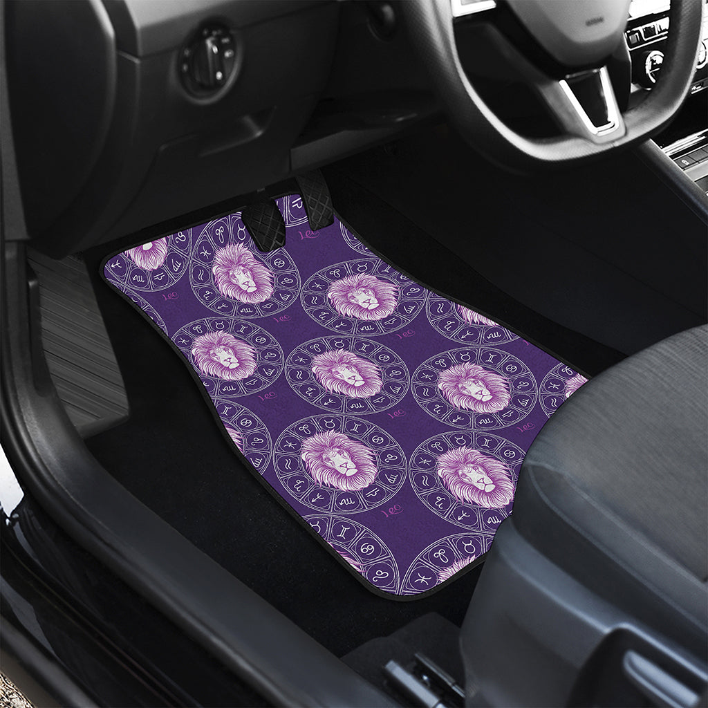Purple Leo Zodiac Pattern Print Front and Back Car Floor Mats
