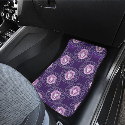 Purple Leo Zodiac Pattern Print Front and Back Car Floor Mats