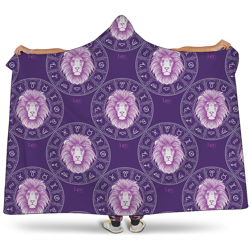 Purple Leo Zodiac Pattern Print Hooded Blanket