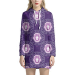 Purple Leo Zodiac Pattern Print Hoodie Dress