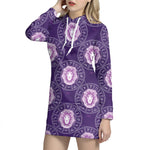 Purple Leo Zodiac Pattern Print Hoodie Dress