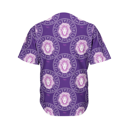 Purple Leo Zodiac Pattern Print Men's Baseball Jersey