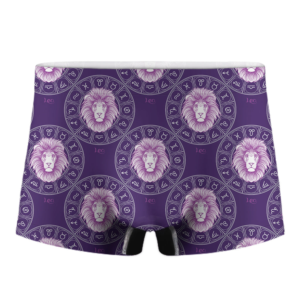 Purple Leo Zodiac Pattern Print Men's Boxer Briefs