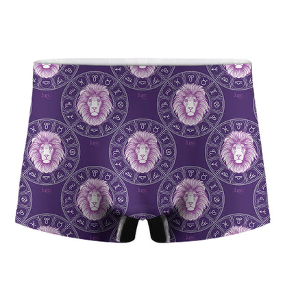 Purple Leo Zodiac Pattern Print Men's Boxer Briefs
