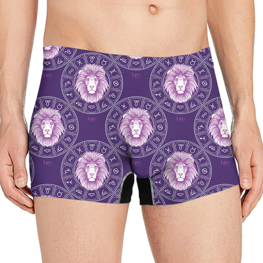 Purple Leo Zodiac Pattern Print Men's Boxer Briefs