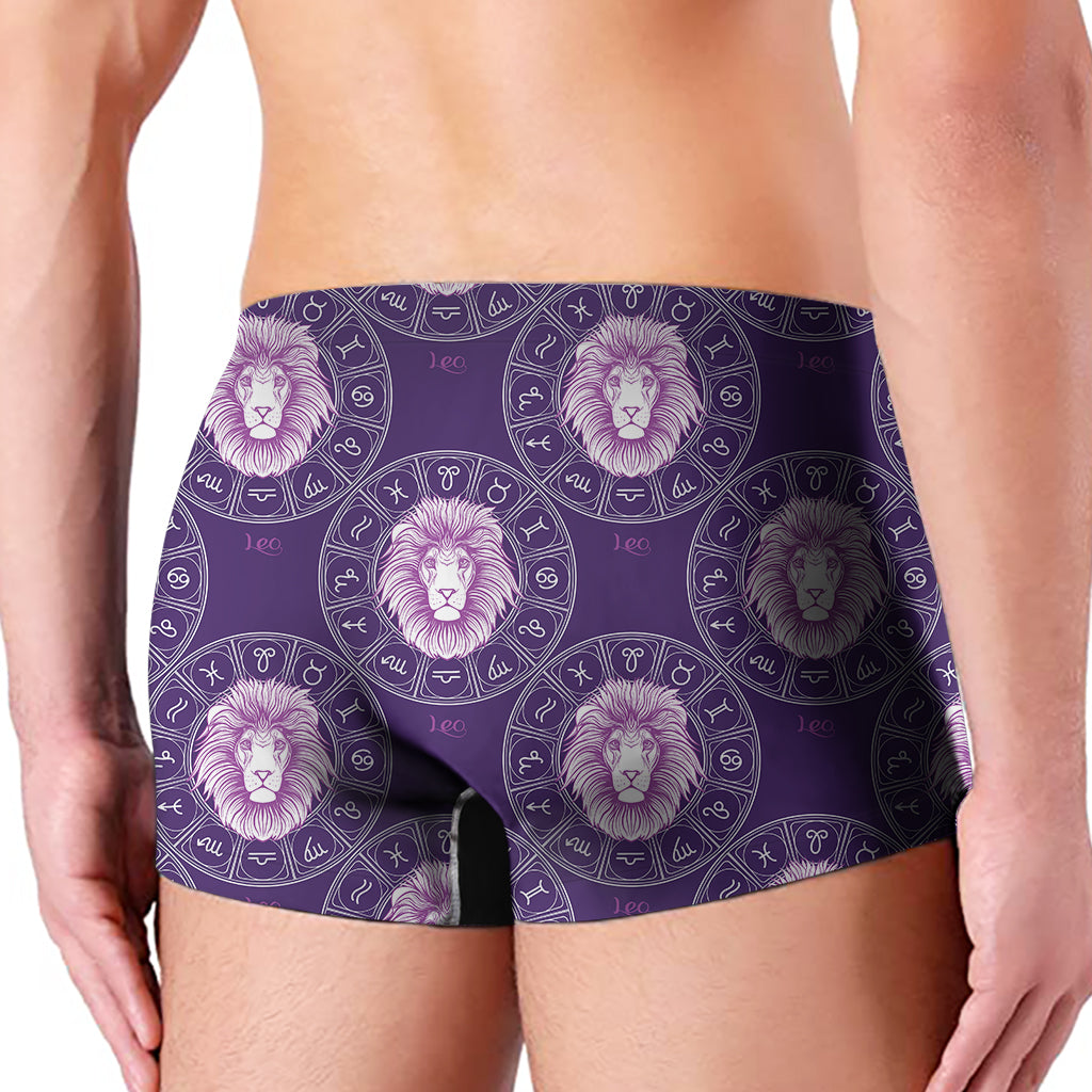 Purple Leo Zodiac Pattern Print Men's Boxer Briefs