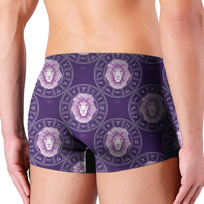 Purple Leo Zodiac Pattern Print Men's Boxer Briefs