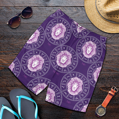 Purple Leo Zodiac Pattern Print Men's Shorts
