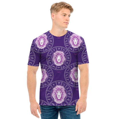 Purple Leo Zodiac Pattern Print Men's T-Shirt