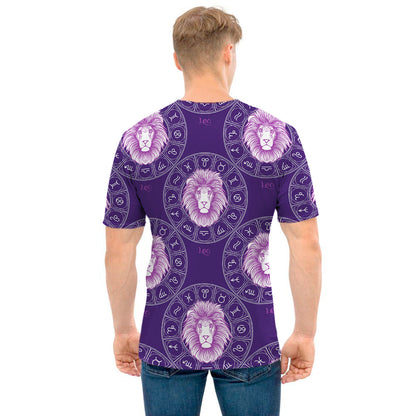 Purple Leo Zodiac Pattern Print Men's T-Shirt