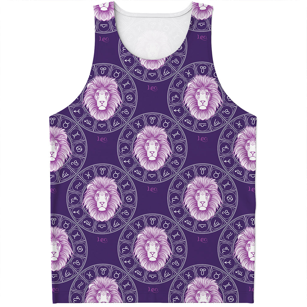 Purple Leo Zodiac Pattern Print Men's Tank Top