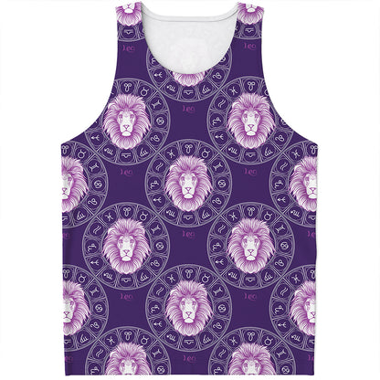 Purple Leo Zodiac Pattern Print Men's Tank Top
