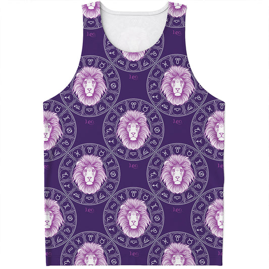 Purple Leo Zodiac Pattern Print Men's Tank Top