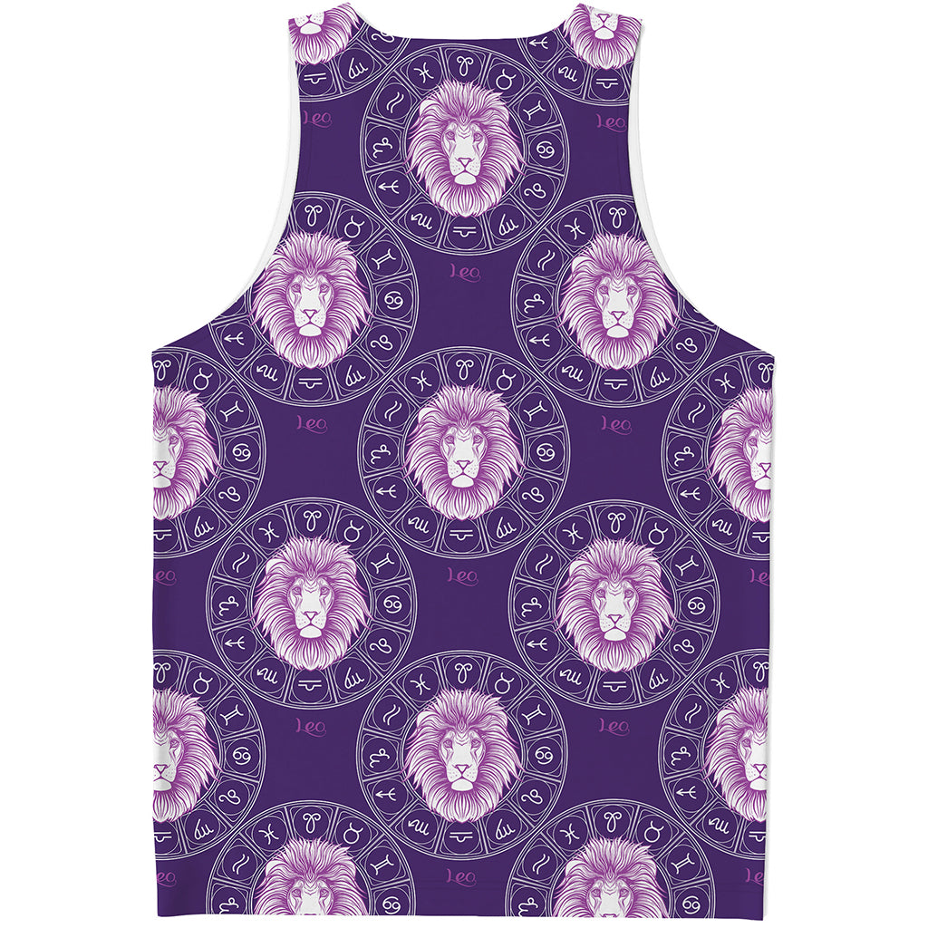 Purple Leo Zodiac Pattern Print Men's Tank Top