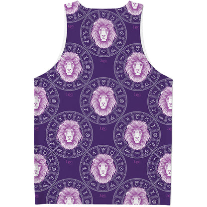 Purple Leo Zodiac Pattern Print Men's Tank Top
