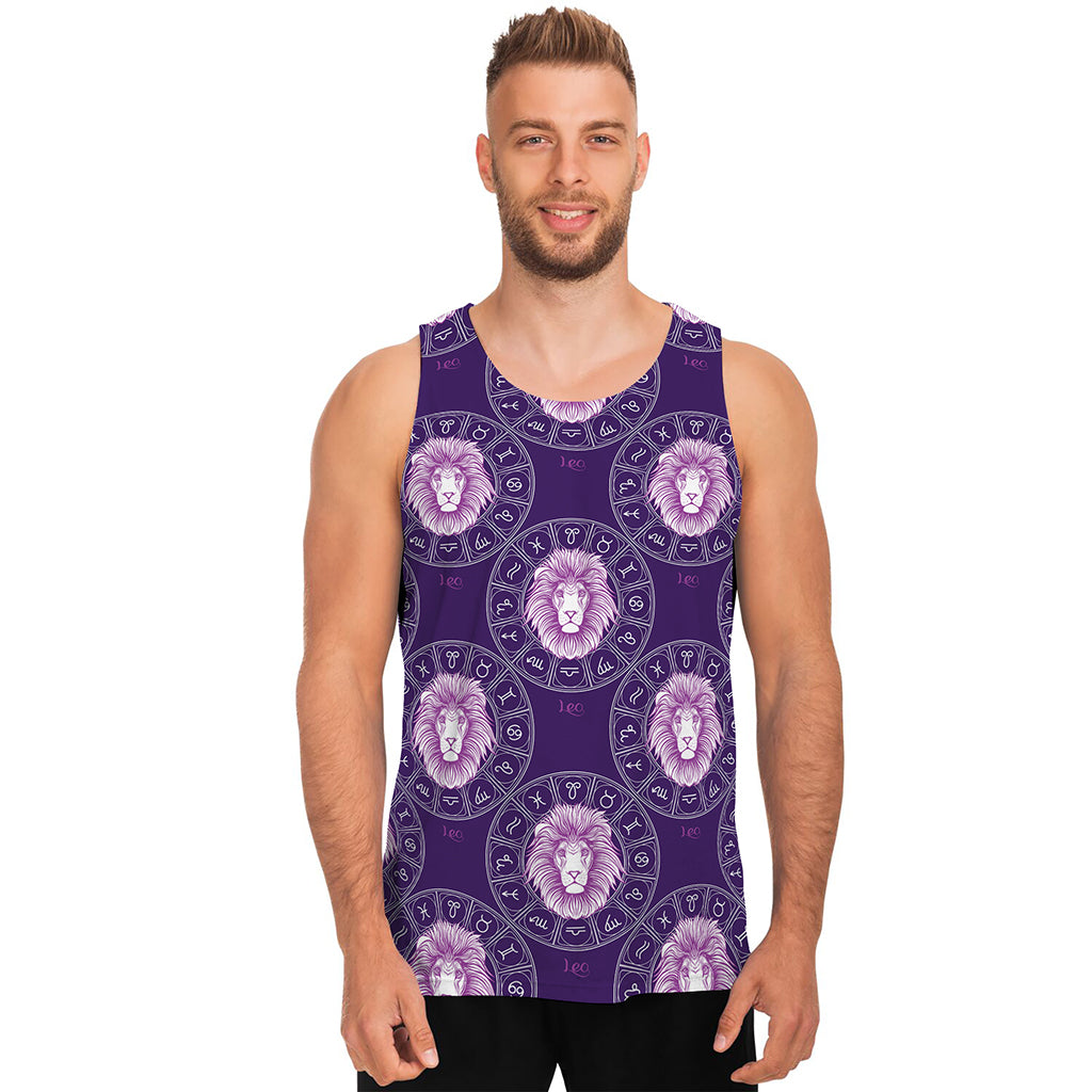 Purple Leo Zodiac Pattern Print Men's Tank Top