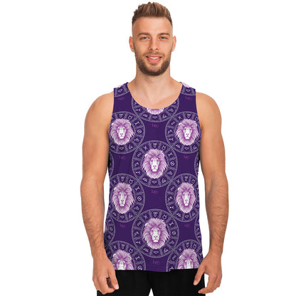 Purple Leo Zodiac Pattern Print Men's Tank Top