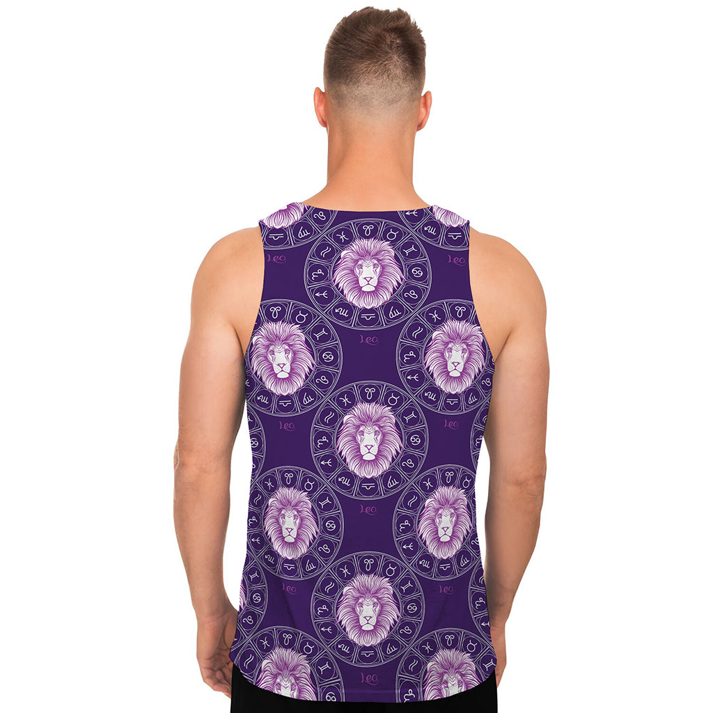 Purple Leo Zodiac Pattern Print Men's Tank Top