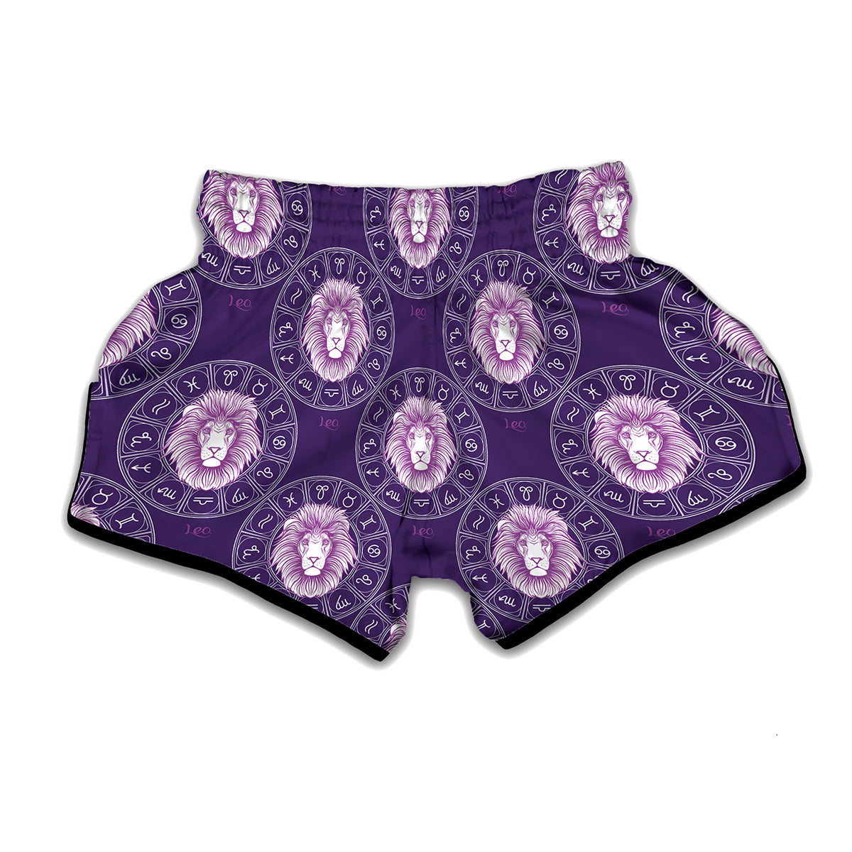 Purple Leo Zodiac Pattern Print Muay Thai Boxing Shorts