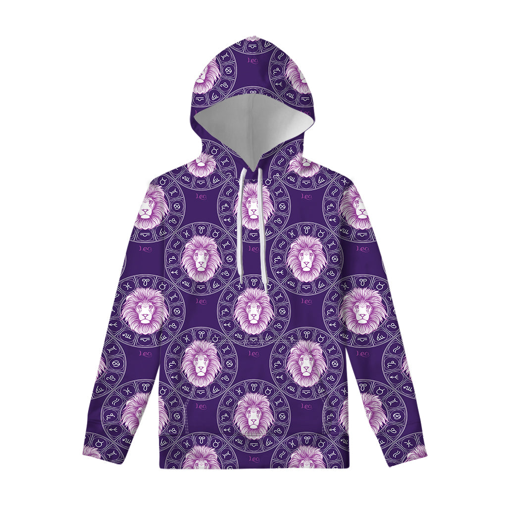 Purple Leo Zodiac Pattern Print Pullover Hoodie