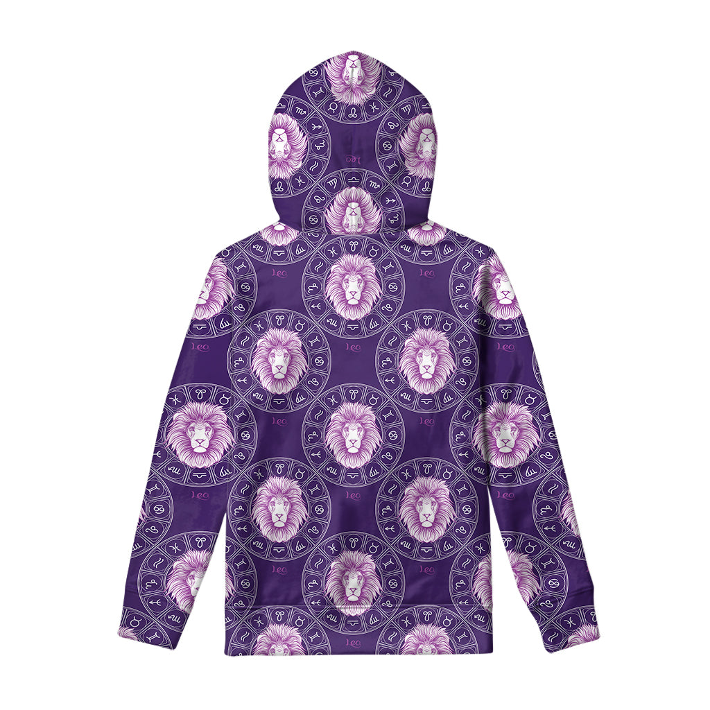 Purple Leo Zodiac Pattern Print Pullover Hoodie