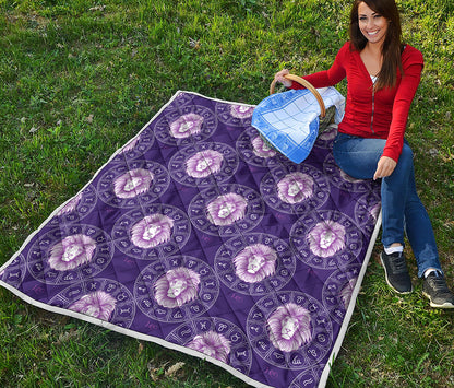 Purple Leo Zodiac Pattern Print Quilt