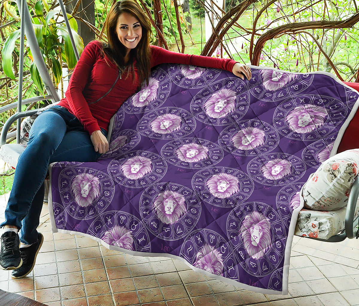 Purple Leo Zodiac Pattern Print Quilt