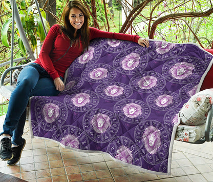 Purple Leo Zodiac Pattern Print Quilt