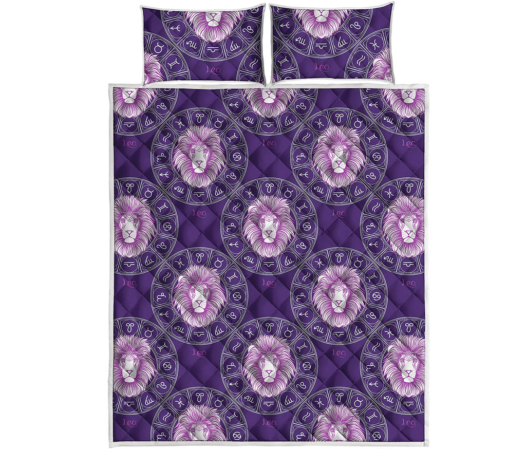 Purple Leo Zodiac Pattern Print Quilt Bed Set