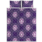 Purple Leo Zodiac Pattern Print Quilt Bed Set