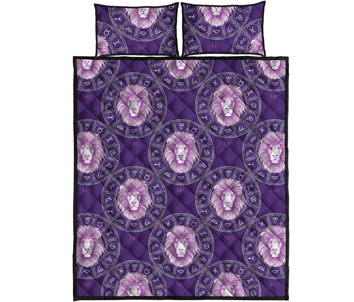 Purple Leo Zodiac Pattern Print Quilt Bed Set