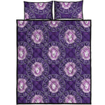 Purple Leo Zodiac Pattern Print Quilt Bed Set