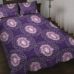 Purple Leo Zodiac Pattern Print Quilt Bed Set
