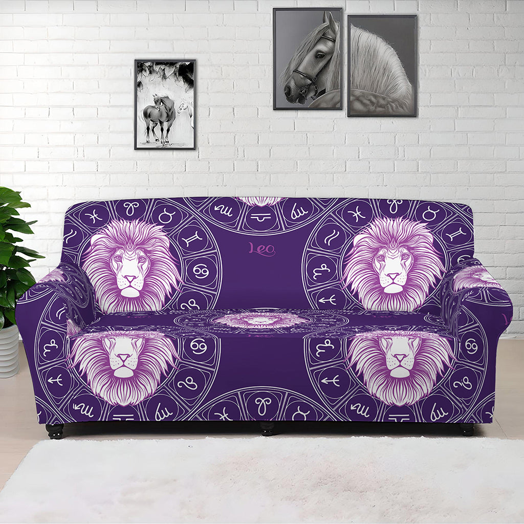 Purple Leo Zodiac Pattern Print Sofa Cover