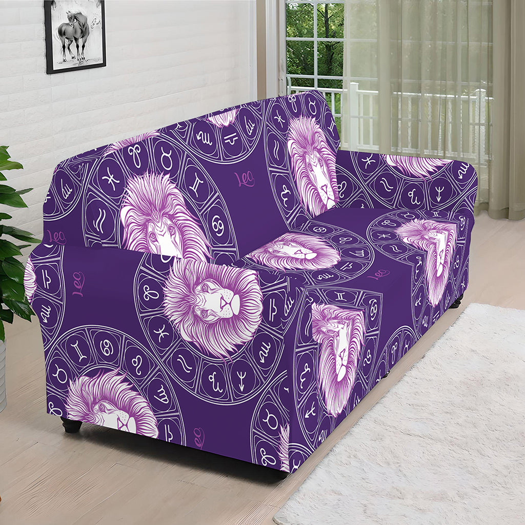 Purple Leo Zodiac Pattern Print Sofa Cover