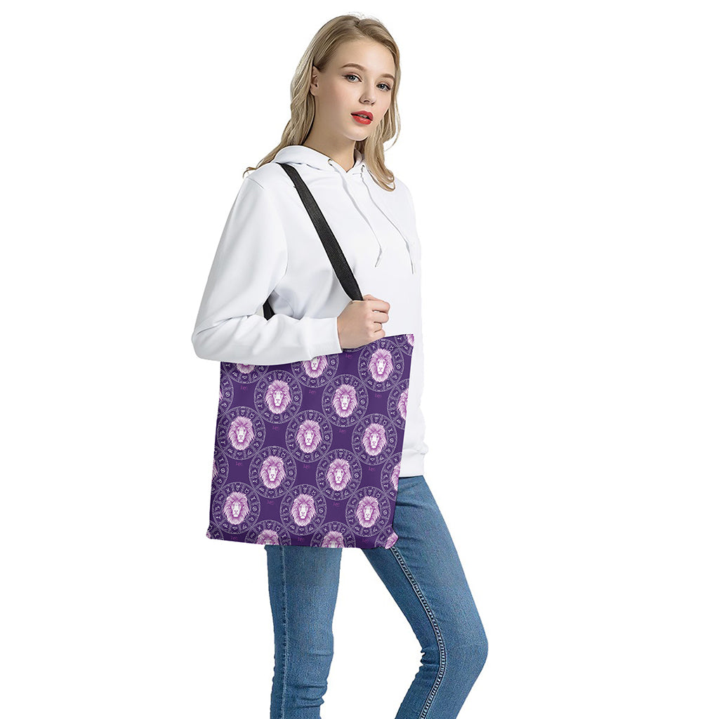 Purple Leo Zodiac Pattern Print Tote Bag