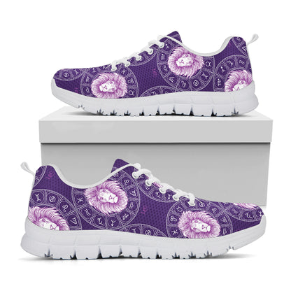 Purple Leo Zodiac Pattern Print White Sneakers