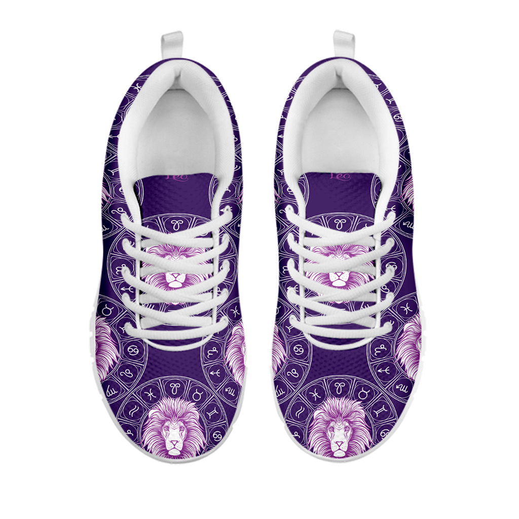 Purple Leo Zodiac Pattern Print White Sneakers