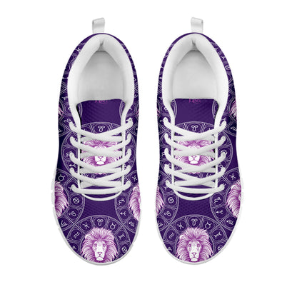Purple Leo Zodiac Pattern Print White Sneakers