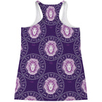 Purple Leo Zodiac Pattern Print Women's Racerback Tank Top